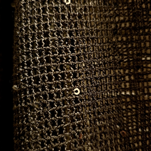 BLACK SWIMSUIT COVER-UP MADE OF SEE THROUGH NETTING WITH BLACK SEQUINS ON FABRIC - Picture 5 of 11